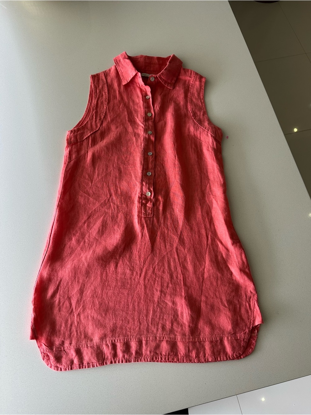 Sleeveless Coral Button-Front Linen Tunic